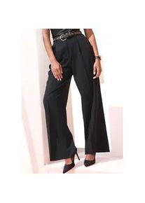 Anzughose Lascana, Damen, Gr. 46, N-Gr, blau (schwarz), Obermaterial: 75% Polyester, 18% Viskose, 7% Elasthan. Taschenbeutel: 100% Polyester, unifarben, figurumspielend lang, Hosen Anzughose, mit weitem Bein, Palazzohose, elegant, Topseller