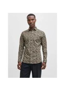 Jack & Jones Langarmhemd JACK & JONES "JPRBLABLACKPOOL STRETCH AOP LS SHIRT SN", Herren, Gr. S, N-Gr, beech, Web, Obermaterial: 96% Baumwolle, 4% Elasthan, slim fit, Hemden