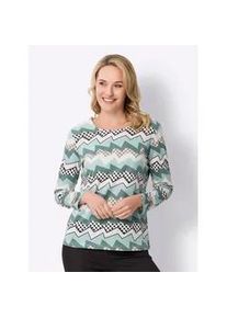 Rundhalsshirt CLASSIC BASICS "Langarm-Shirt", Damen, Gr. 52, bunt (kalkmint, jade, bedruckt), 100% Baumwolle, gemustert, mehrfarbig, Rundhals, Shirts Rundhalsshirt