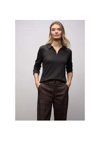 Poloshirt Street One, Damen, Gr. 40, schwarzest braun, Jersey, Obermaterial: 50% Baumwolle, 50% Modal, unifarben, tailliert h&uuml;ftbedeckend, Rundhals, B&uuml;ndchen, Shirts, mit Zipper