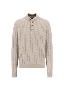 Troyer Fynch-Hatton, Herren, Gr. L, new sanftes wei&szlig;, Strick, Obermaterial: 65% Baumwolle, 35% Wolle, unifarben, normal h&uuml;ftbedeckend, Rundhals, Flachstrickb&uuml;ndchen, Pullover Troyer, Strickpullover mit Zopfmuster und Knopfleiste, Woll-Anteil