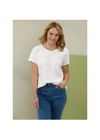 Schlupfbluse Classic Basics, Damen, Gr. 46, wei&szlig;, 100% Baumwolle, unifarben, V-Ausschnitt, Blusen Schlupfbluse