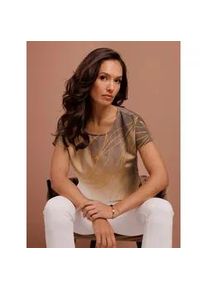 CR&Eacute;ATION L Druckbluse CREATION L PREMIUM, Damen, Gr. 42, sand, goldfarben, bedruckt, 70% Viskose, 30% Seide, bedruckt, gebl&uuml;mt, gemustert, mehrfarbig, Rundhals, Blusen Druckbluse