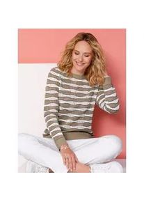 Ajourpullover Classic Basics "Ajour-Pullover", Damen, Gr. 44, sesam, ecru, gemustert, 100% Polyacryl, gemustert, gestreift, mehrfarbig, Pullover