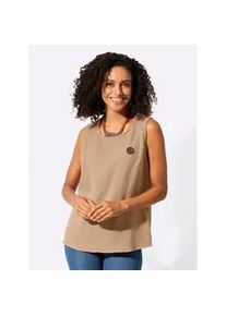 Blusentop Casual Looks, Damen, Gr. 46, camel, 100% Baumwolle, unifarben, Rundhals, Blusen Blusentop