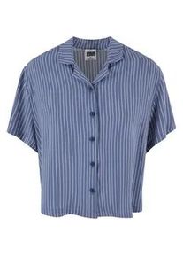 T-Shirt Urban Classics "Urban Classics Damen Ladies Resort Shirt", Damen, Gr. M, vintageblaupinstripe, 100% Viskose, gebl&uuml;mt, loose fit, amerikanischer Ausschnitt, Shirts T-Shirt