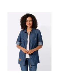 Blusenjacke Casual Looks, Damen, Gr. 44, blau, stone, washed, 100% Baumwolle, Jacken Blusenjacke