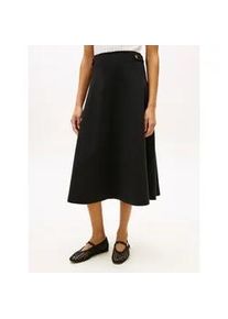 A-Linien-Rock Tommy Hilfiger "GOLD BUTTON MIDI SKIRT", Damen, Gr. S (36/38), schwarz, Web, Obermaterial: 71% Baumwolle, 29% Polyester, unifarben, ausgestellt wadenlang, R&ouml;cke A-Linien-Rock, mit Zierkn&ouml;pfen