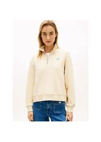 Sweatshirt Tommy Hilfiger "TH SCRIPT REG HALF-ZIP", Damen, Gr. M (40), country ivory, Sweatware, Obermaterial: 83% Baumwolle, 13% Polyester, 4% Elasthan, unifarben, regular fit, Sweatshirts Sweatshirt, mit Logo-Stickerei