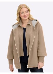 Manisa sheego Gro&szlig;e Gr&ouml;&szlig;en Wolljacke mit Strickeinsatz am Kragen, camel-sand-meliert, Gr&ouml;&szlig;e 50 - Damen