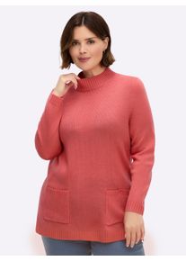 sheego Gro&szlig;e Gr&ouml;&szlig;en Longpullover mit Stehkragen, grapefruit, Gr&ouml;&szlig;e 48 - Damen
