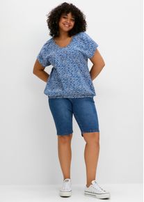 sheego Gro&szlig;e Gr&ouml;&szlig;en V-Shirt mit geschlitzten &Auml;rmeln, blaubeere-gemustert, Gr&ouml;&szlig;e 44/46 - Damen