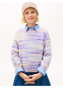 Strickpullover Tommy Hilfiger "MELANGE SWEATER", M&auml;dchen, Gr. 5 (110), blau melange, Strick, Obermaterial: 95% Polyester, 5% Wolle, gemustert, mehrfarbig, meliert, regular fit taillenbedeckt, Rundhals, eingesetzt B&uuml;ndchen, Pullover Strickpullover, Regular fit, Kinder bis 16 Jahre