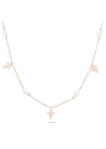 Edelstahlkette Tamaris "Schmuck Geschenk Halskette Bl&uuml;ten", ros&eacute;goldfarben, wei&szlig;, Halsketten, Damen, Edelstahl, L: 45 B: 4mm, Edelstahlkette, mit Kunststoffperle, B:4mm