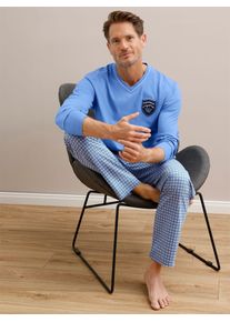 w&auml;schepur Schlafanzug W&Auml;SCHEPUR, Herren, Gr. 44/46, mittelblau, ozean, bedruckt, 100% Baumwolle, Homewear-Sets Schlafanzug