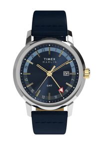 Quarzuhr Timex "MARLIN GMT", blau (dunkelblau), Armbanduhren, Herren, Quarzuhr, Armbanduhr, Herrenuhr, Lederarmband, Datum, Dualzeit