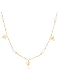 Edelstahlkette Tamaris "Schmuck Geschenk Halskette Bl&uuml;ten", gelbgoldfarben, wei&szlig;, Halsketten, Damen, Edelstahl, L: 45 B: 4mm, Edelstahlkette, mit Kunststoffperle, B:4mm