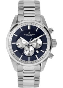 Chronograph Jacques Lemans "Barcelona", silber (silberfarben, dunkelblau), Armbanduhren, Herren, Chronograph, Quarzuhr, Armbanduhr, Herrenuhr, Edelstahlarmband, Stoppfunktion, Tag