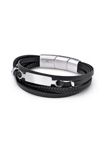 Lederarmband Fynch-Hatton "Schmuck Geschenk Armband The Layering", schwarz (edelstahlfarben, schwarz), Armb&auml;nder, Herren, 23cm, Edelstahl Leder, Edelstahl, Leder, Lederarmband