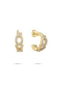 Paar Creolen Tamaris "Schmuck Geschenk Silber 925 Creole Love Letters", gelbgoldfarben, kristallwei&szlig;, kristallwei&szlig;, Ohrringe, Damen, 10,8mm, Silber 925 (Sterlingsilber), Paar Creolen, mit Zirkonia (synth.)