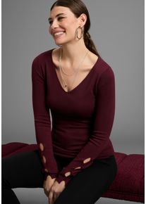 Strickpullover Bruno Banani, Damen, Gr. 34, rot (bordeaux), Feinstrick, Obermaterial: 70% Viskose, 30% Polyamid, unifarben, figurbetont h&uuml;ftbedeckend, tiefer V-Ausschnitt, Rippb&uuml;ndchen mit Schlitz, Pullover Strickpullover, mit besonderem &Auml;rmel-Detail