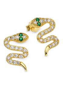 Paar Ohrstecker Bruno Banani "Schmuck Geschenk Schlangen-Design gelbgoldfarben vergoldet", gelbgoldfarben, kristallwei&szlig;, gr&uuml;n, kristallwei&szlig;, gr&uuml;n, Ohrringe, Damen, Silber 925 (Sterlingsilber), Paar Ohrstecker, mit Zirkonia (synth.)