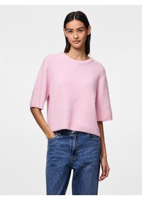 Strickpullover Pieces "PCSILLY SS O-NECK KNIT NOOS BC", Damen, Gr. M, roseate spoonbill detail:melange, Strick, Obermaterial: 90% Polyester, 5% Wolle, 5% Elasthan, meliert, loose fit taillenbedeckt, Rundhals, Pullover Strickpullover, mit weiten, kurzen &Auml;rmeln