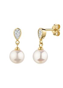 Paar Ohrstecker Firetti "Schmuck Geschenk Gold 333 Ohrschmuck Ohrringe Tropfen", gelbgoldfarben, kristallwei&szlig;, wei&szlig;, kristallwei&szlig;, Ohrringe, Damen, 6,5mm, Gelbgold 333 Perlen, Gelbgold 333, Perlen, Paar Ohrstecker, mit Zirkonia (synth.) - mit S&uuml;&szlig;wasserzuchtperle