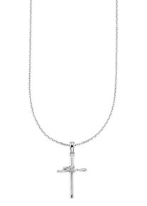 Kette mit Anh&auml;nger Bruno Banani "Schmuck Geschenk Silberkette mit Anh&auml;nger leicht gew&ouml;lbtes Kreuz", silberfarben, kristallwei&szlig;, Halsketten, Damen, Silber 925 (Sterlingsilber), L: 45 B: 1,1mm, Kette mit Anh&auml;nger, mit Zirkonia (synth.), B:1,1mm
