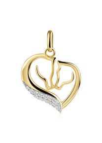 Kettenanh&auml;nger Firetti "Schmuck Geschenk Gold 333 Halsschmuck Anh&auml;nger Pferde Herz", gelbgoldfarben, wei&szlig;goldfarben, kristallwei&szlig;, kristallwei&szlig;, Schmuckanh&auml;nger, Damen, Gelbgold 333, 1,05 g, Kettenanh&auml;nger, mit Zirkonia (synth.)