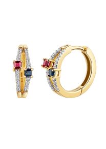 Paar Creolen Firetti "Schmuck Geschenk Gold 333 Ohrschmuck Ohrringe mehrreihige Optik", gelbgoldfarben, wei&szlig;goldfarben, rot, dunkelblau, rot, dunkelblau, Ohrringe, Damen, 15mm, Gelbgold 333, Paar Creolen, mit Rubin, Saphir