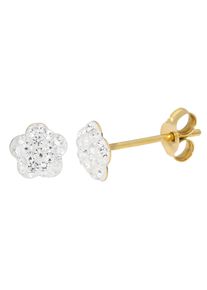 Paar Ohrstecker Firetti "Schmuck Geschenk Gold 375 Ohrschmuck Ohrringe Blume", gelbgoldfarben, kristallwei&szlig;, kristallwei&szlig;, Ohrringe, Damen, 5mm, Gelbgold 375, Paar Ohrstecker, mit Kristall