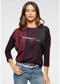 Shirtbluse Laura Scott, Damen, Gr. 38, rot (bordeaux), Web, Obermaterial: 100% Polyester. R&uuml;ckenteil: 95% Viskose, 5% Elasthan, leicht gl&auml;nzend, mehrfarbig, metallic, l&auml;ssig geschnitten h&uuml;ftlang, Rundhals, abgesteppte Kante, Blusen Shirtbluse, im Materialmix mit Folienprint, Topseller