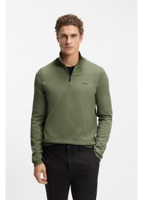 Strickpullover BOSS Green, Herren, Gr. L, schwarz beige257, Strick, Obermaterial: 100% Baumwolle, unifarben, regular fit normal, hoch geschlossener Ausschnitt, B&uuml;ndchen, Pullover Strickpullover, Stehkragen mit Rei&szlig;verschluss, Regular fit, Logo-Print