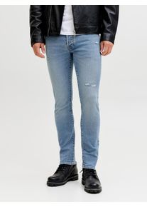 Jack & Jones Slim-fit-Jeans JACK & JONES "JJIGLENN JJORIGINAL", Herren, Gr. 28, L&auml;nge 32, blau denim, Denim/Jeans, Obermaterial: 76% Baumwolle, 22% Polyester, 2% Elasthan, Abriebeffekte, slim fit, Jeans Slim-fit-Jeans