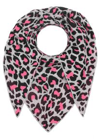 Dreieckstuch Zwillingsherz "Summer Lacey", Damen, grau neonpink, Strick, Baumwollmischung, mehrfarbig, Modet&uuml;cher Dreieckstuch, Feinstrick, Leomuster, Neonkante