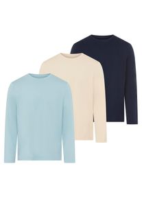 MAN'S WORLD Langarmshirt MAN'S WORLD "neue Farbe ", Herren, Gr. 60/62 (XXL), blau (blaugrau, marine, beige), Single Jersey, Obermaterial: 100% Baumwolle, unifarben, Basic, regular fit, Rundhals, normaler Saum, Shirts Langarmshirt, Langarm, unifarben, aus Baumwolle, im 3er-Pack, Topseller