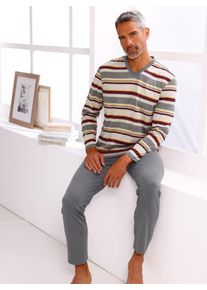 Schlafanzug, Damen, Gr. 44/46, anthrazit, hellgrau, geringelt, 100% Baumwolle, Homewear-Sets Schlafanzug