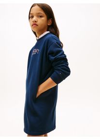 Sweatkleid Tommy Hilfiger "TOMMY PUFF FLOWER HWK DRESS LS", M&auml;dchen, Gr. 8 (128), N-Gr, schwarz night navy, Web, Obermaterial: 80% Baumwolle, 20% Polyester, unifarben, regular fit ca. Mitte Oberschenkel, Rundhals, eingesetzt angesetztes B&uuml;ndchen, Kleider Sweatkleid, Regular fit, f&uuml;r Kinder bis 16 Jahre