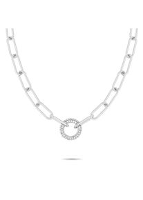 Gliederkette Tamaris "Schmuck Geschenk Edelstahl Halskette mit Glitter Donut", edelstahlfarben, kristallwei&szlig;, Halsketten, Damen, Edelstahl, L: 45 B: 1,7mm, Gliederkette, mit Glasstein, B:1,7mm