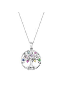 Kette mit Anh&auml;nger Firetti "Geschenk Silber 925 Halsschmuck Halskette Ankerkette Baum des Lebens", silberfarben, blau, pink, rosa, t&uuml;rkis, lila, gelb, gr&uuml;n, Halsketten, Damen, Silber 925 (Sterlingsilber), L: 45 B: 1,1mm, Kette mit Anh&auml;nger, mit Zirkonia (synth.), B:1,1mm