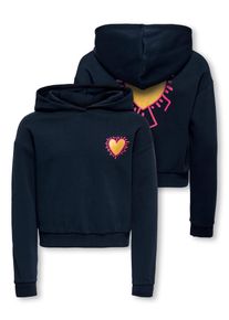 Kapuzensweatshirt KIDS Only "KOGCOOPER LIFE LOV E LS HOOD FR SWT", M&auml;dchen, Gr. 134/140, navy blazer print:walking heart, pink yarrow, gold, Sweatware, Obermaterial: 60% Baumwolle, 40% Polyester, bedruckt, unifarben, Basic, angeschnitten B&uuml;ndchen, Sweatshirts Kapuzensweatshirt, mit unterschiedlichen Motiven, je nach Bodyfarbe
