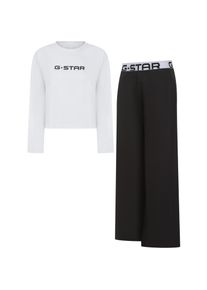 G-Star Raw Pyjama G-STAR "TURQUOISE, LONG SLEEVE TEE & LOUNGE JOGGERS SET", Damen, Gr. S, hellwei&szlig;, schwarz, Jersey, Obermaterial: 95% Baumwolle, 5% Elasthan, bedruckt, unifarben, bequem lang, Rundhals, abgesteppte Kante, Homewear-Sets Pyjama, aus Baumwolle mit Stretchanteil