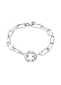 Gliederarmband Tamaris "Schmuck Geschenk Edelstahl Armkette The Glitter Donut", edelstahlfarben, kristallwei&szlig;, kristallwei&szlig;, Armb&auml;nder, Damen, 21cm, Edelstahl, Gliederarmband, mit Glasstein