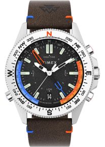Quarzuhr Timex "TIDE/TEMP/COMPASS", braun, Armbanduhren, Herren, Quarzuhr, Armbanduhr, Herrenuhr, Datum, Leuchtzeiger, Saphirglas, Lederarmband