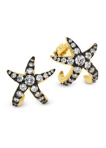 Paar Ohrstecker Bruno Banani "Schmuck Geschenk gelbgoldfarbem vergoldet Seestern geschw&auml;rzt", gelbgoldfarben, schwarz, kristallwei&szlig;, kristallwei&szlig;, Ohrringe, Damen, Silber 925 (Sterlingsilber), Paar Ohrstecker, mit Zirkonia (synth.)