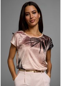 Shirtbluse Laura Scott, Damen, Gr. 48, beige (beige, gemustert), Web, Obermaterial: 100% Polyester. R&uuml;ckenteil: 95% Viskose, 5% Elasthan, bedruckt, gemustert, gl&auml;nzend, mehrfarbig, figurumspielend h&uuml;ftbedeckend, Rundhals, angeschnitten abgesteppt, Blusen Shirtbluse, in modischem Materialmix, Topseller