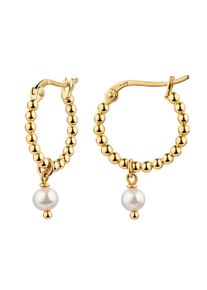 Paar Creolen Firetti "Schmuck Geschenk Silber 925 Ohrschmuck Ohrringe Kugeln", gelbgoldfarben, wei&szlig;, Ohrringe, Damen, 4mm, Perlen Silber 925 (Sterlingsilber), Perlen, Silber 925 (Sterlingsilber), Paar Creolen, mit S&uuml;&szlig;wasserzuchtperle