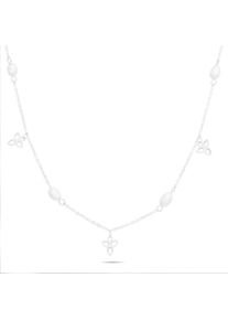 Edelstahlkette Tamaris "Schmuck Geschenk Halskette Bl&uuml;ten", silberfarben, wei&szlig;, Halsketten, Damen, Edelstahl, L: 45 B: 4mm, Edelstahlkette, mit Kunststoffperle, B:4mm