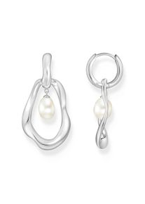 Paar Creolen Thomas Sabo "Natural Beauty Statement-Creolen mit Anh&auml;nger, Bold Elegance", bunt (silberfarben, wei&szlig;), Ohrringe, Damen, Perlen Silber 925 (recycelt), Perlen, Silber 925 (recycelt), Paar Creolen, mit S&uuml;&szlig;wasserzuchtperle